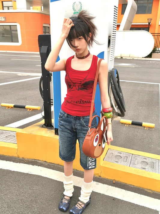 Débardeur sans manches imprimé graphique Chic Dollette gothique vintage, haut Streetwear japonais années 2000, gilet Grunge, E-girls