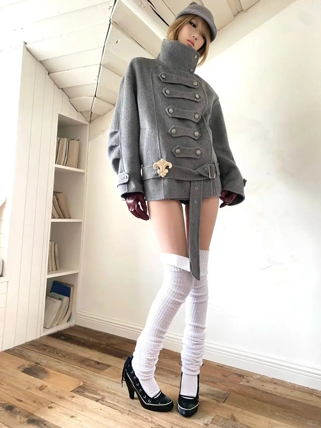Chic Dollette Imitation Woolen Blend Coat Women's Double Breasted Retro Court Style Jacket Stand Collar Double Buttoned Winter Outerwear Warm