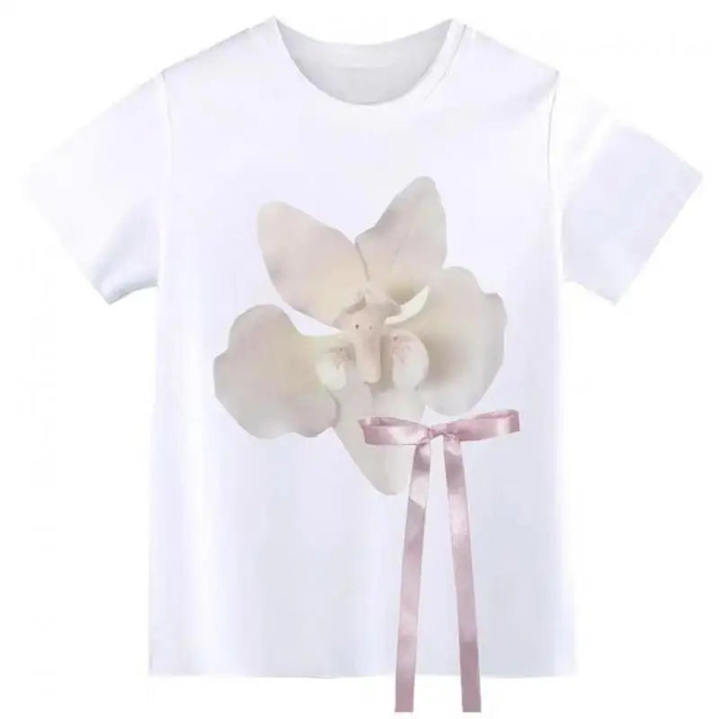 T-shirts Femme Chic Dollette Imprimé Floral Manches Courtes Nœud Style Japonais Années 2000 Vêtements T-shirts Moulants Vêtements Féminins