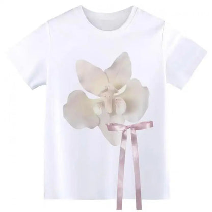 T-shirts Femme Chic Dollette Imprimé Floral Manches Courtes Nœud Style Japonais Années 2000 Vêtements T-shirts Moulants Vêtements Féminins