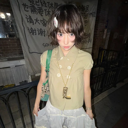 Chic Dollette Short Sleeve Button Top