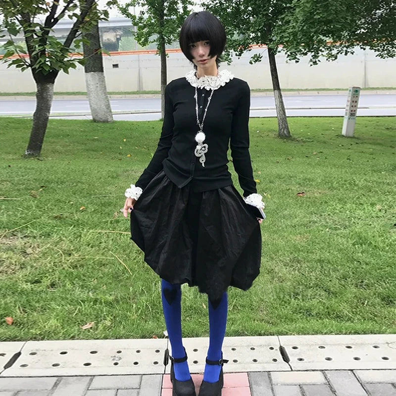Chic Dollette Harajuku Pullover Schmal Patchwork Fairycore Süßer Cardigan Winterstrickpullover Mäntel Japanisch 2000er