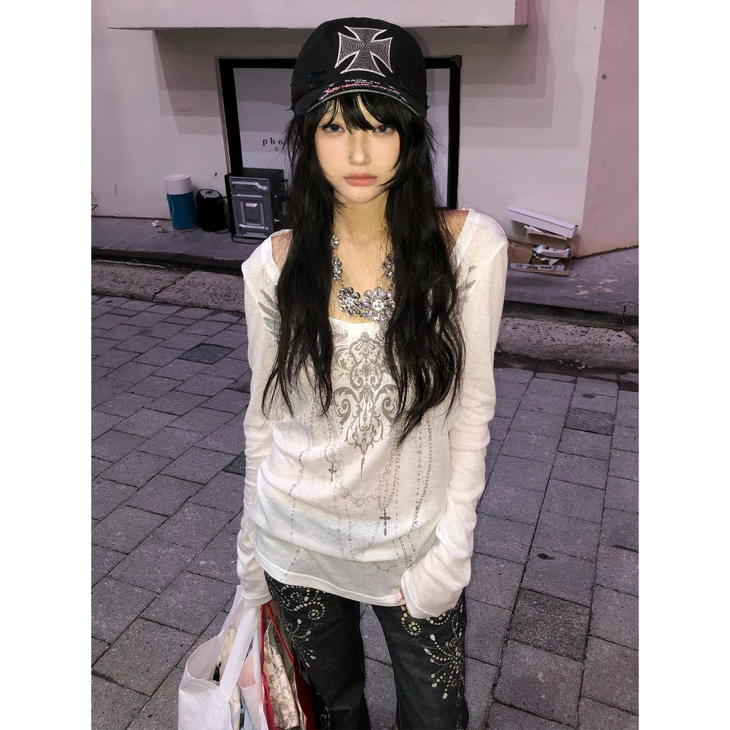 Chic Dollette  American Retro T Shirt Slim See Through Print Graphic Top  Japanese Grunge Top Streetwear Tee Top E-girls