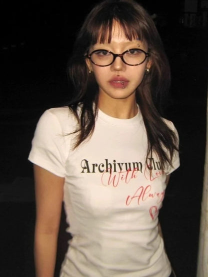 Chic Dollette Love Letter Printing Women T-shirt Summer Harajuku White Simple Tees Vintage Streetwear Bodycon Grunge Tshirts