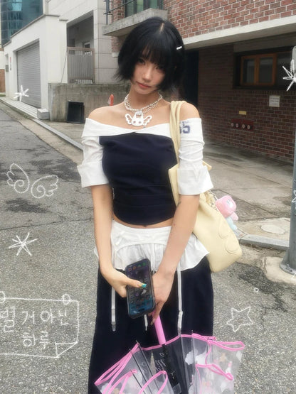 Schickes Dollette Harajuku Patchwork T-Shirt Dreiviertelarm Spanisches Shirt Vintage Crop Top Sommer Grunge Grafik-T-Shirts Japanische 2000er