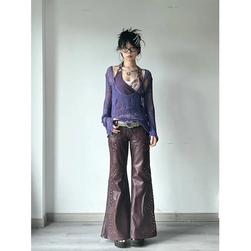 Chic Dollette Japanische Zweiteilige Oberteile Strickpullover mit V-Ausschnitt + Patchwork Tank Top Streetwear 2000er Japanisches T-Shirt Damen