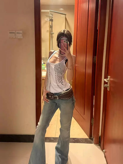 Chic Dollette millennial y2k subculture American hot girl suspends female summer wear sequins design sleeveless vest vintage wear slim top emo