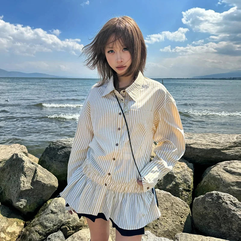 Chic Dollette Koreanischer Stil Zweiteiliges Set Kariertes Hemd Und A-Linien-Rock Japanische Fairycore Damen Zweiteiliges Outfit-Set E-Girls Anzüge