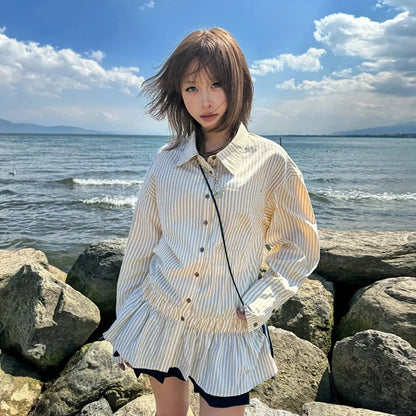Chic Dollette Koreanischer Stil Zweiteiliges Set Kariertes Hemd Und A-Linien-Rock Japanische Fairycore Damen Zweiteiliges Outfit-Set E-Girls Anzüge