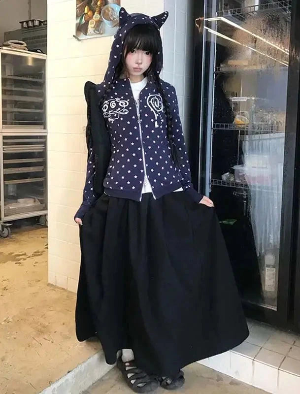 Chic Dollette Japan Original Design Black Subculture Slimming Women's Long Sleeve Coat Autumn Cardigan Puff Sleeve Y2K Top Spicy Girl