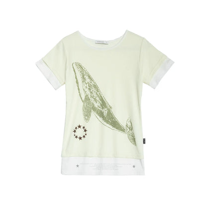 Chices Dollette Rosa Fake Zweiteiler Besticktes Langarm-Shirt mit Print für Damen Vintage Legere Vielseitige Rundhals-T-Shirts für Damen