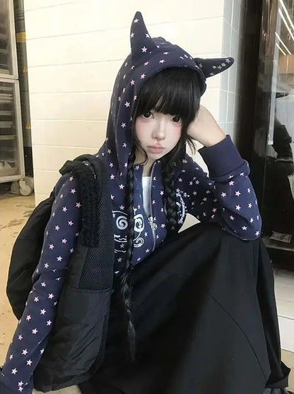 Chic Dollette Japan Original Design Black Subculture Slimming Women's Long Sleeve Coat Autumn Cardigan Puff Sleeve Y2K Top Spicy Girl