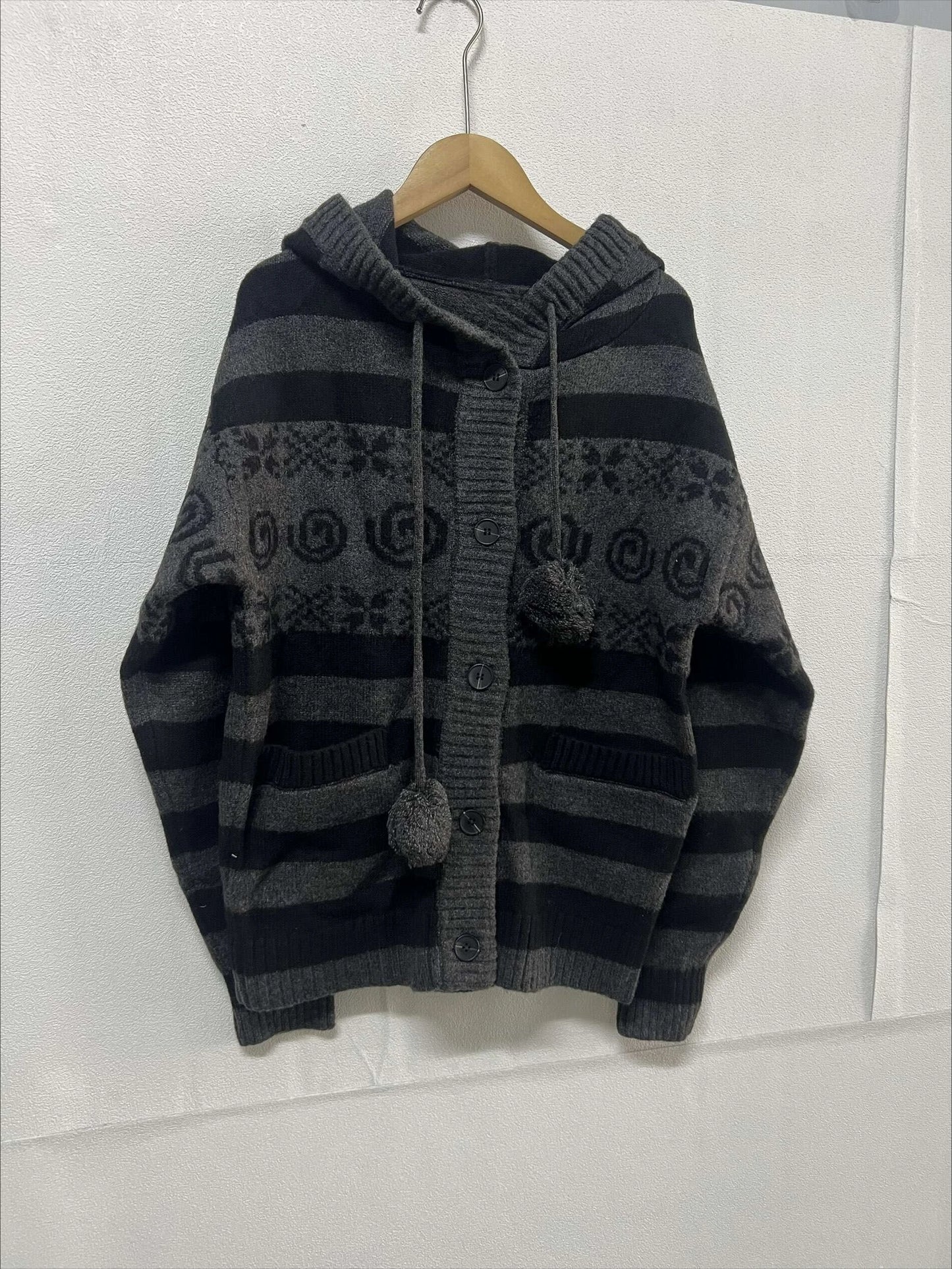 Chic Dollette Autumn Striped Hooded Knitted Sweater Fashion New Casual Cardigan Coat Women Gothic Vintage Women's Clothing
