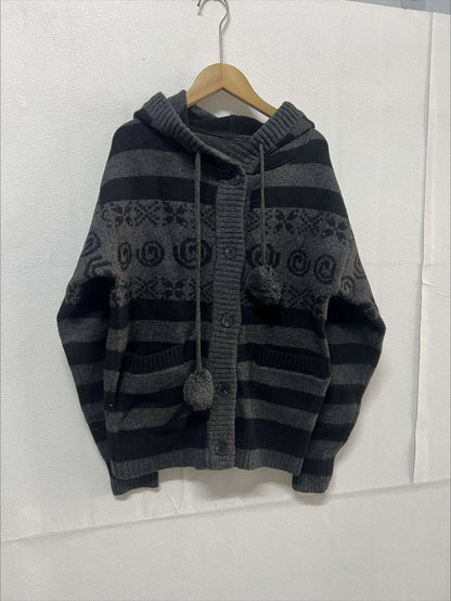 Chic Dollette Autumn Striped Hooded Knitted Sweater Fashion New Casual Cardigan Coat Women Gothic Vintage Women's Clothing