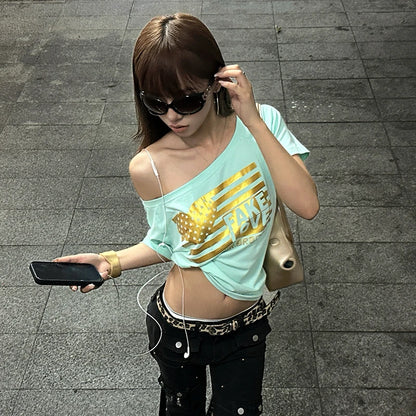 Chic Dollette  Y2k Off Shoulder 2000s Slash Neck Top