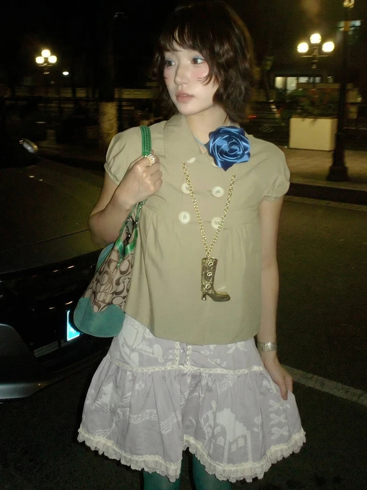 Chic Dollette Short Sleeve Button Top