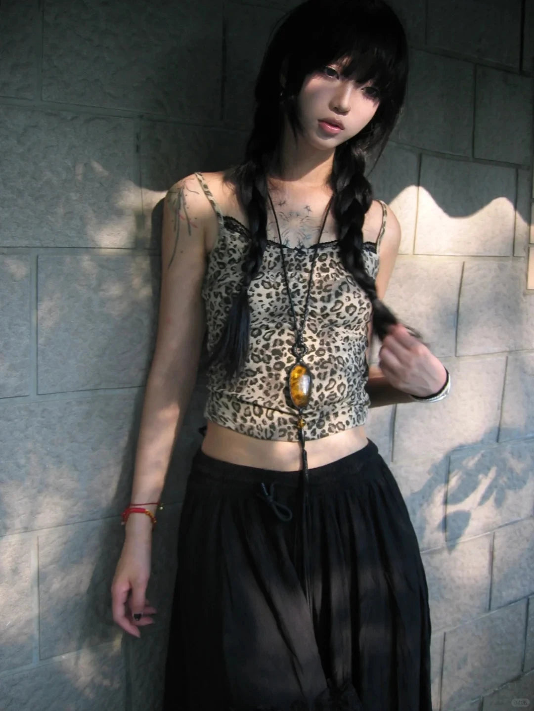 Chic Dollette Débardeur Japonais Imprimé Léopard Sans Manches Chemise T-shirt Dentelle Patchwork Fairycore Camis Débardeur Années 2000 Haut