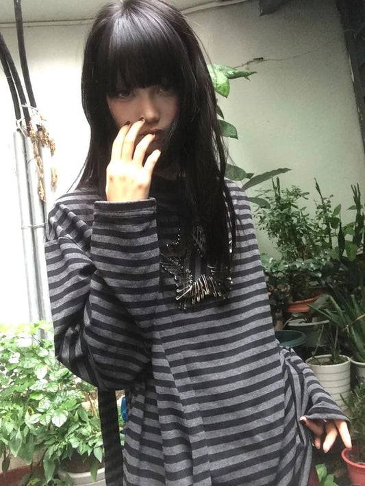 Haut imprimé vintage gothique Chic Dollette, t-shirt rayé à manches longues, haut t-shirt étoile japonaise, t-shirts grunge années 2000