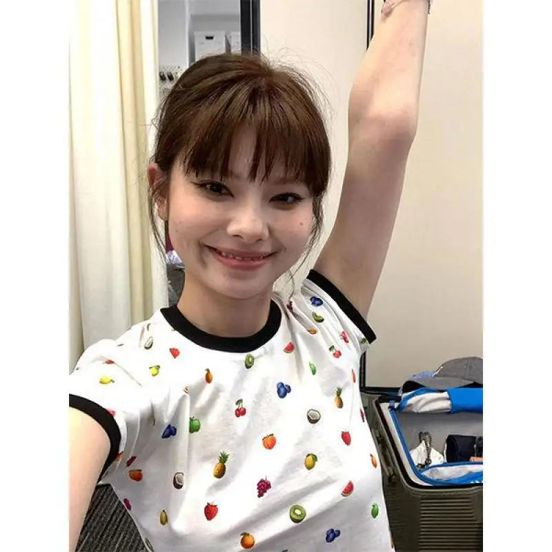 Chic Dollette Preppy Style Print Fruit T-Shirt Kleidung Kurzarm Koreanische Mode Sommer Top Harajuku T-Shirts Shirt Femme