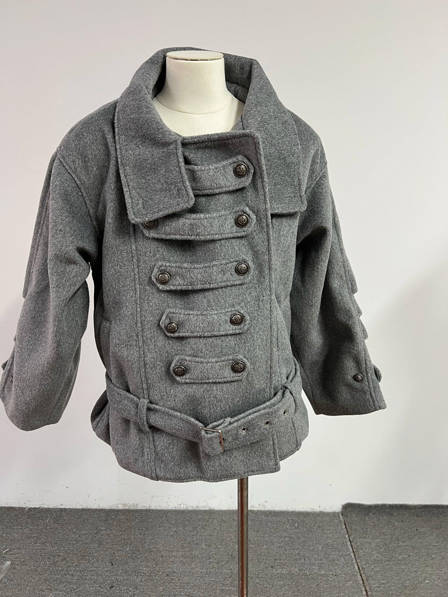 Chic Dollette Imitation Woolen Blend Coat Women's Double Breasted Retro Court Style Jacket Stand Collar Double Buttoned Winter Outerwear Warm