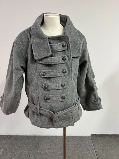 Chic Dollette Imitation Woolen Blend Coat Women's Double Breasted Retro Court Style Jacket Stand Collar Double Buttoned Winter Outerwear Warm