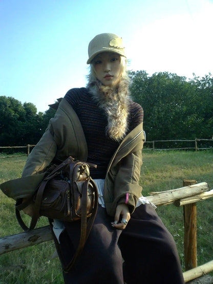 Chandail Chic Dollette à Manches Longues Rayé Pulls Grunge Japonais Années 2000 Haut Streetwear E-girls Tricot Mince