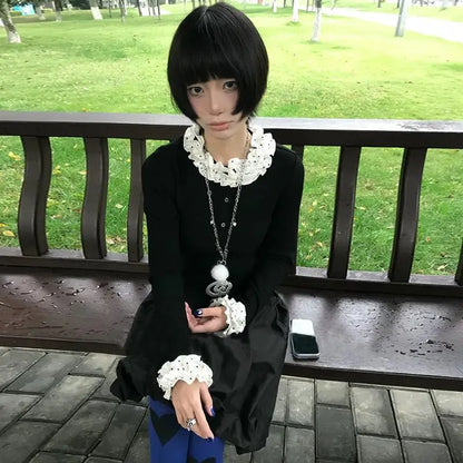 Chic Dollette Harajuku Pullover Schmal Patchwork Fairycore Süßer Cardigan Winterstrickpullover Mäntel Japanisch 2000er