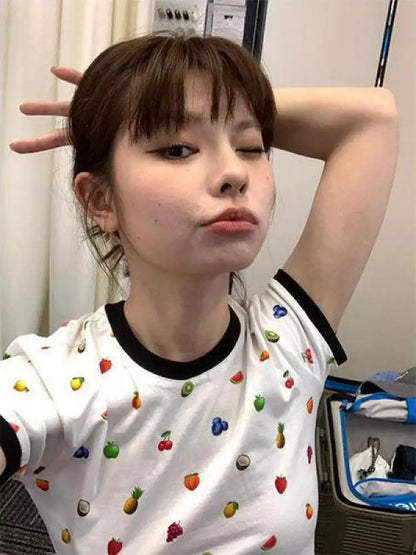 Chic Dollette Preppy Style Print Fruit T-Shirt Kleidung Kurzarm Koreanische Mode Sommer Top Harajuku T-Shirts Shirt Femme