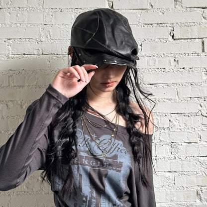 Chic Dollette Rivet Punk Leather Beret