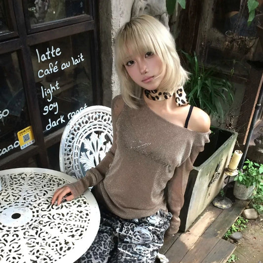 Haut chic Dollette Grunge en maille, t-shirt japonais manches longues années 2000, transparent, imprimé vintage, graphique, streetwear