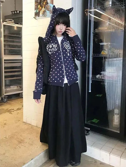 Chic Dollette Japan Original Design Black Subculture Slimming Women's Long Sleeve Coat Autumn Cardigan Puff Sleeve Y2K Top Spicy Girl