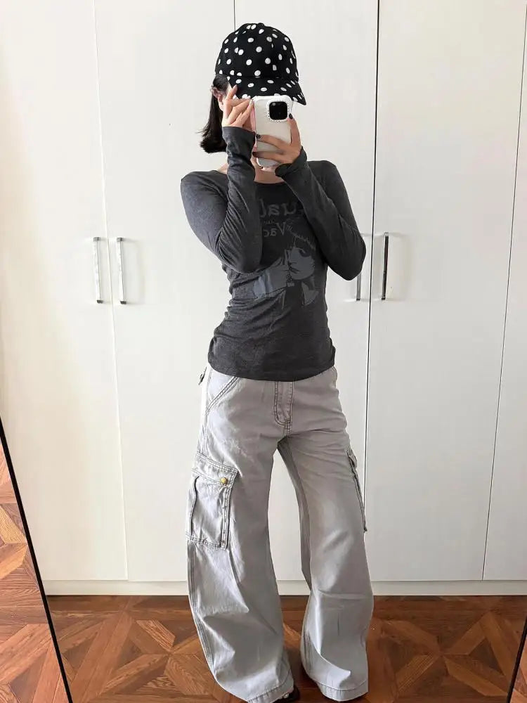 Schicke Dollette Streetwear Grafik T-Shirts Damen Kleidung Langarm Koreanische Mode 2000er Kleidung T-Shirts Weibliche Kleidung Herbst Oberteil