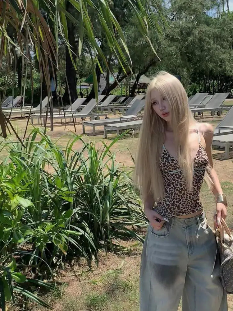 Chic Dollette Hotsweet Camisole Leopard Tank Top 2000er Kleidung Sexy Top Sommer 2025 Damenbekleidung Korean Fashion Top