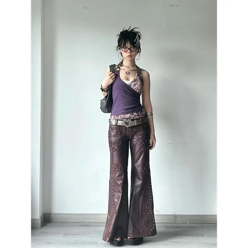 Chic Dollette Japanische Zweiteilige Oberteile Strickpullover mit V-Ausschnitt + Patchwork Tank Top Streetwear 2000er Japanisches T-Shirt Damen