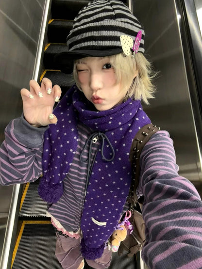 Cardigan rayé zippé à manches longues Chic Dollette Style japonais Streetwear Grunge Top E-girls Kawaii