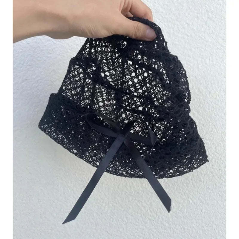Chic Dollette Black Lace Knitted Bow Beanie