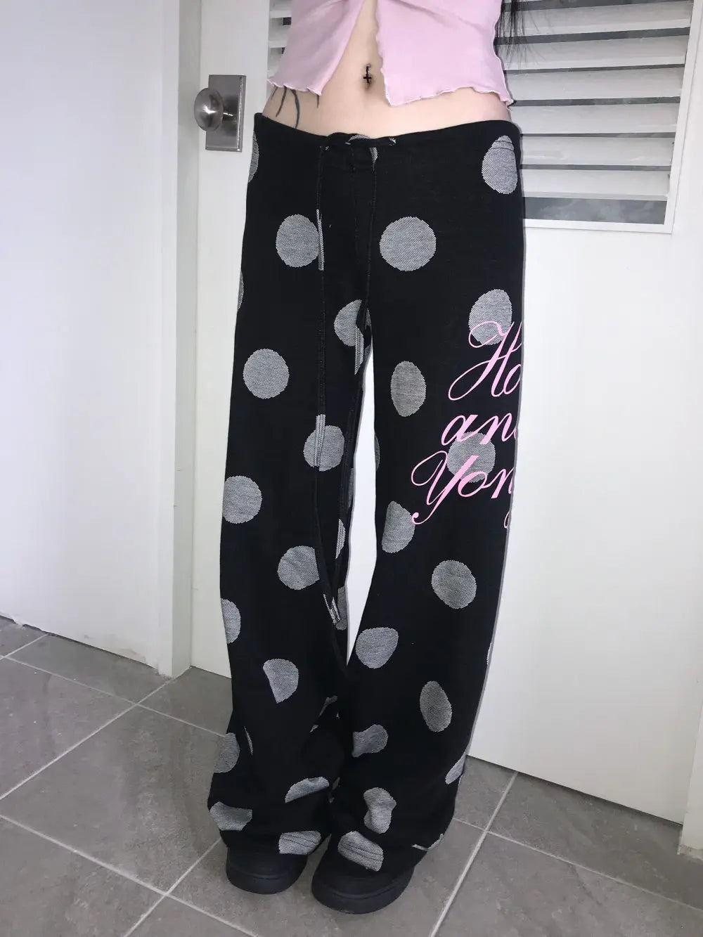 Chic Dollette 2026 new American retro Y2K polka dot letter print slimming pants punk street trend fashion versatile niche casual sports pants