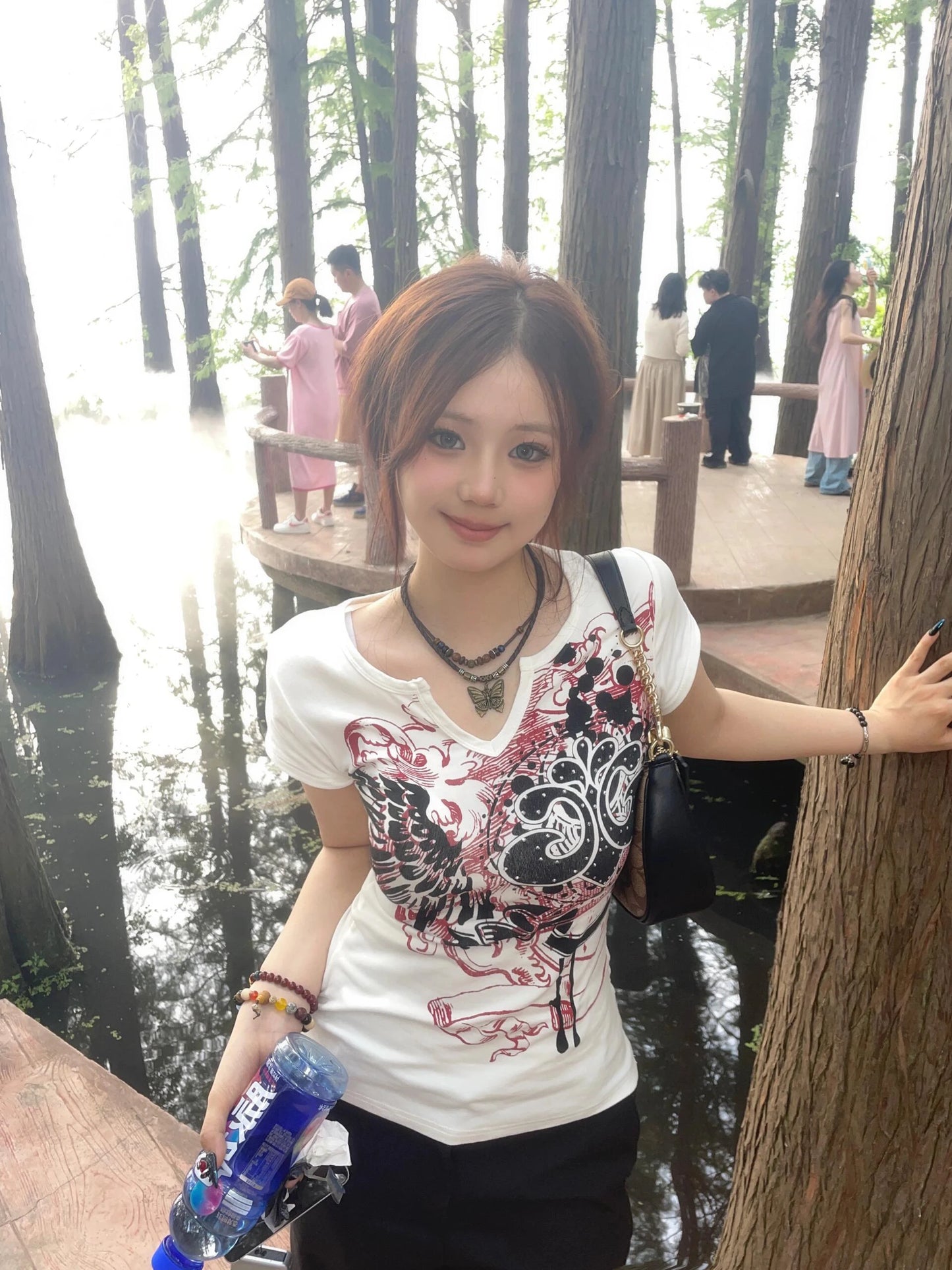 Chic Dollette Hotsweet Grafik T-Shirts Kurzarm Japanischer Stil 2000er Kleidung Sommer Top Goth T-Shirts Damenbekleidung Chic