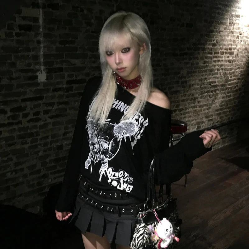 Chic Dollette Trashy Skull Long Sleeve Top