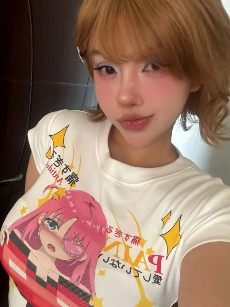 Chic Dollette Grunge Tee Y2k Aesthetic Kawaii Cute Casual Vintage T-shirt Summer Harajuku Women Slim Fit Tshirts