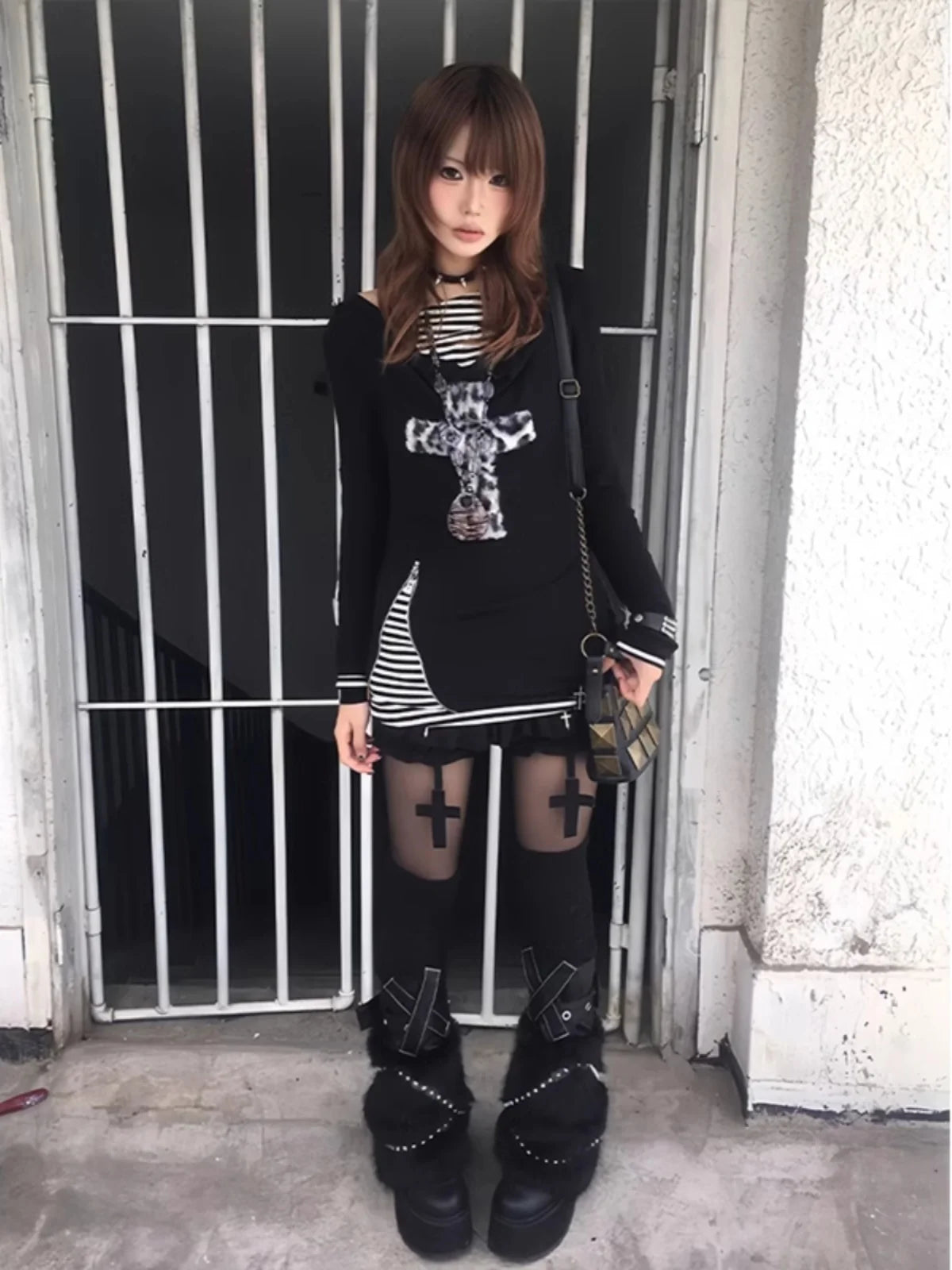 Schickes Dollette Gothic Vintage T-Shirt Patchwork Fake Two Pieces Top Streetwear Japanisches T-Shirt Oberteil 2000er T-Shirts