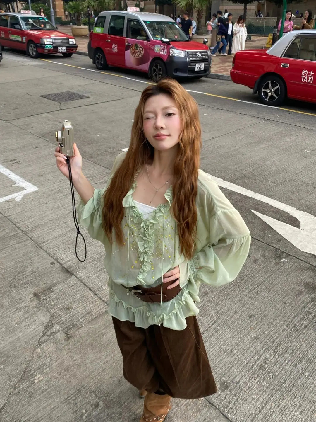 Chemisier Vert Chic Dollette Streetwear Vêtements Manches Longues Mode Coréenne Chemise Transparente Élégant Décontracté Vêtements d'Extérieur