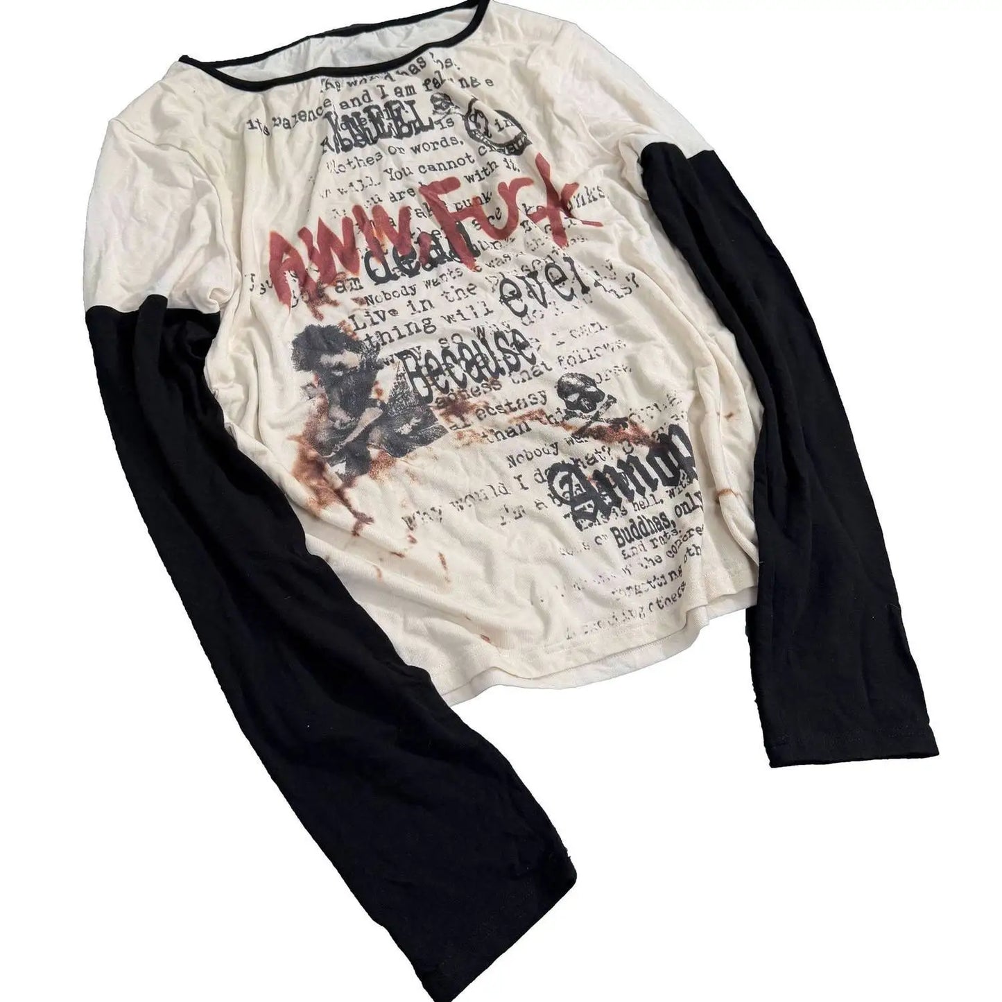 Chic Dollette Punk Letter Print T-Shirt Harajuku Women Men Patchwork Vintage Top Y2k Aesthetic Grunge Loose Tshirts