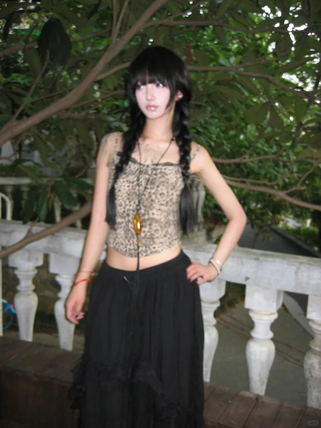 Chic Dollette Débardeur Japonais Imprimé Léopard Sans Manches Chemise T-shirt Dentelle Patchwork Fairycore Camis Débardeur Années 2000 Haut