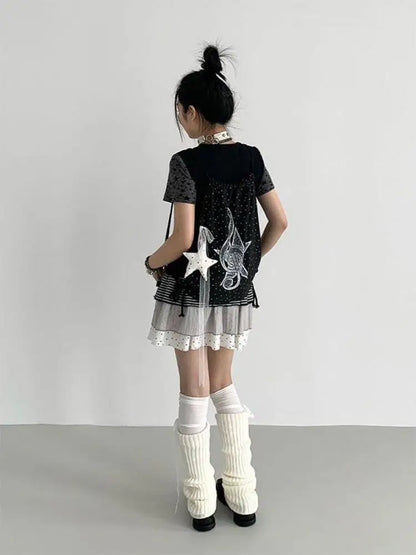 Mini-jupe Lolita chic style Dollette à pois, style japonais, robe de bal, été 2025, jupes Kawaii pour vêtements gothiques patchwork