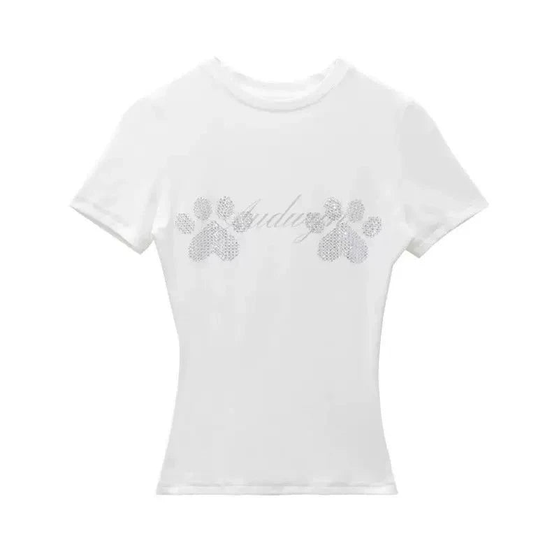 Chic Dollette Summer Dog Print Short Sleeve Tee