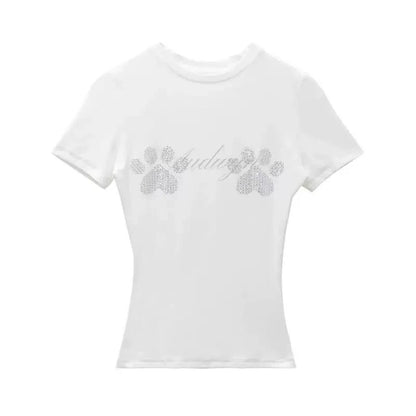 Chic Dollette Summer Dog Print Short Sleeve Tee