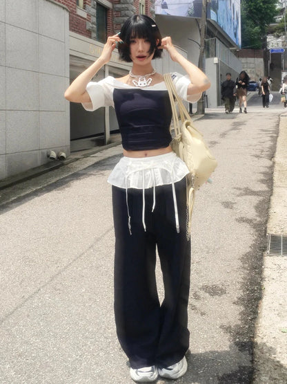 Schickes Dollette Harajuku Patchwork T-Shirt Dreiviertelarm Spanisches Shirt Vintage Crop Top Sommer Grunge Grafik-T-Shirts Japanische 2000er