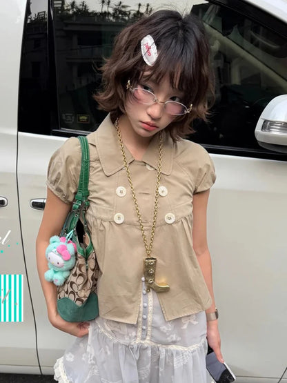 Chic Dollette Short Sleeve Button Top