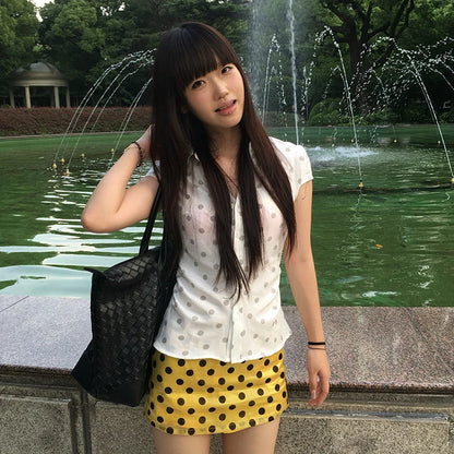 Chic Dollette Polka Dots V-neck Blouses